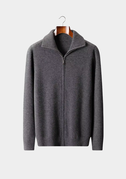 Pure Cashmere Dark Gray Funnel Neck Cardigan | Apuro