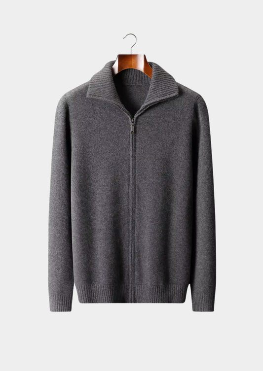 Pure Cashmere Dark Gray Funnel Neck Cardigan | Apuro