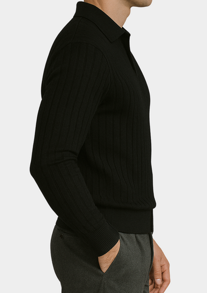 Black Buttonless Ribbed Polo | Apuro