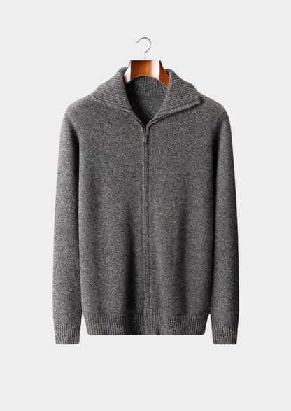 Pure Cashmere Heather Gray Funnel Neck Cardigan | Apuro