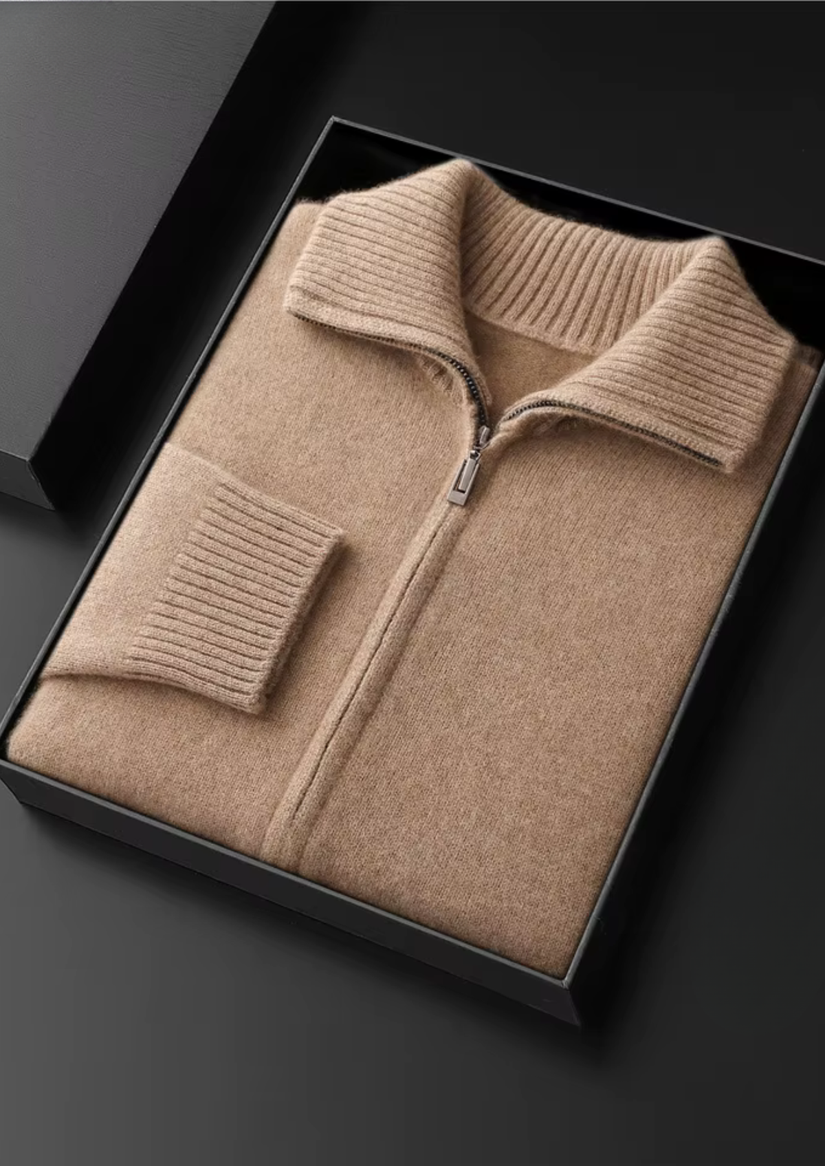 Pure Cashmere Beige Funnel Neck Cardigan | Apuro