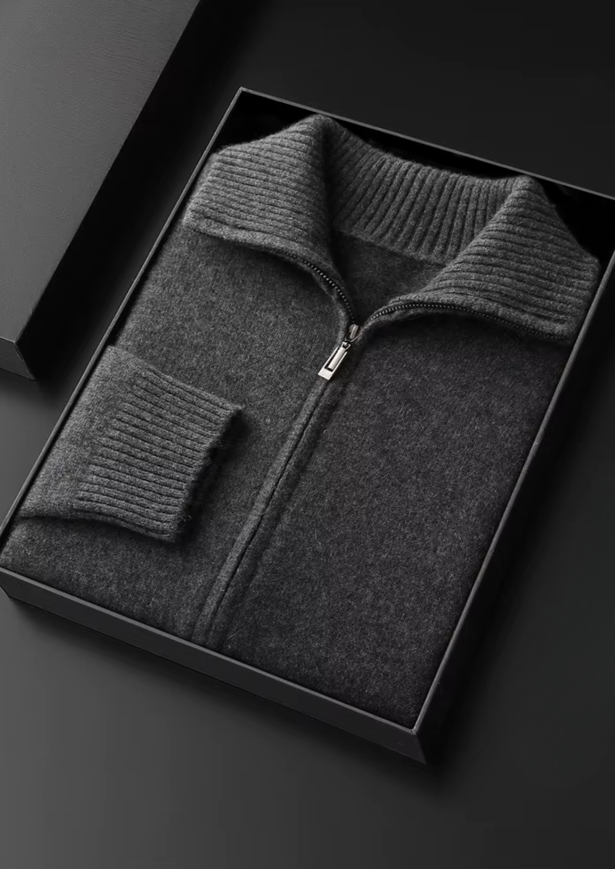 Pure Cashmere Dark Gray Funnel Neck Cardigan | Apuro