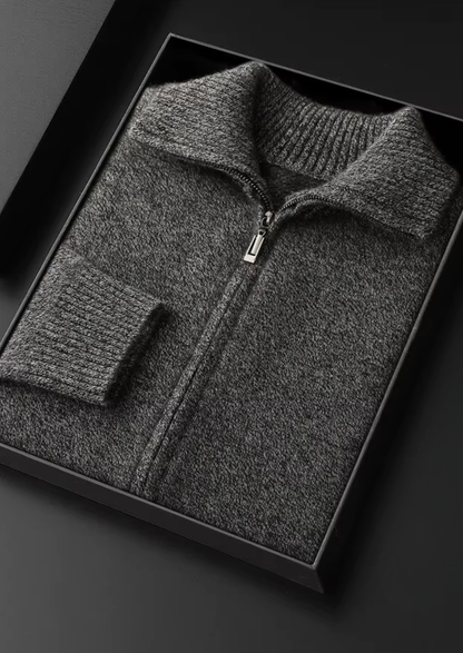 Pure Cashmere Heather Gray Funnel Neck Cardigan | Apuro