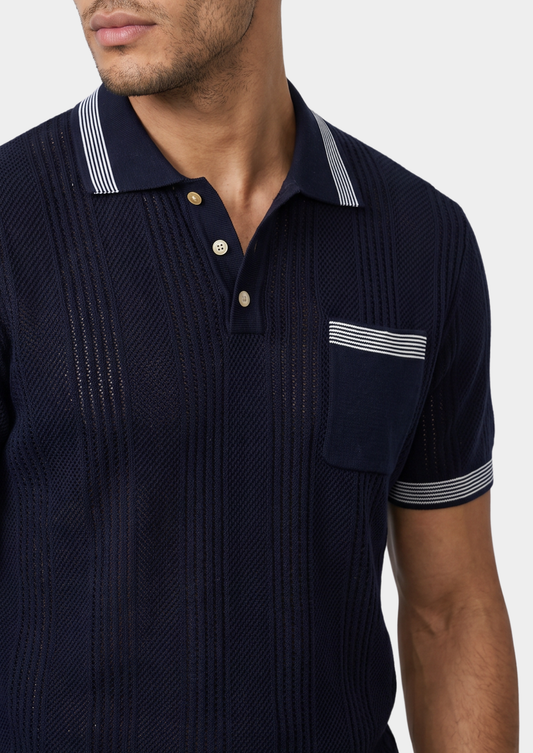 Leon Navy Blue Open Knit Lightweight Polo | Apuro