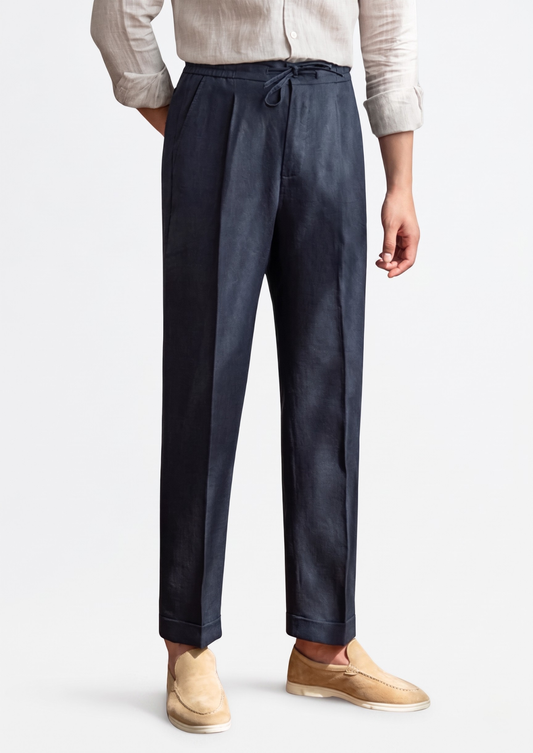 Drawstring Coastal Trousers - Navy Blue | Apuro