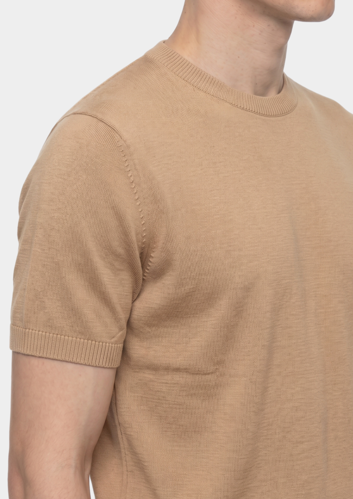 Essential Beige Knitted Crewneck T-Shirt | Apuro