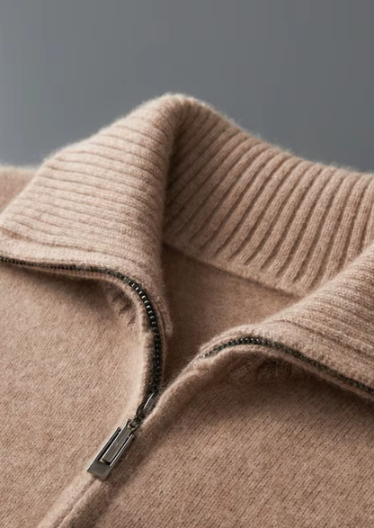 Pure Cashmere Beige Funnel Neck Cardigan | Apuro