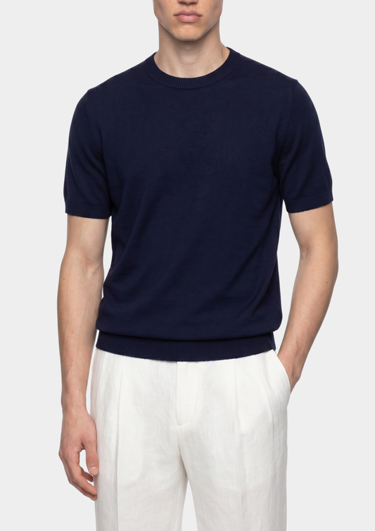 Essential Navy Blue Knitted Crewneck T-Shirt | Apuro