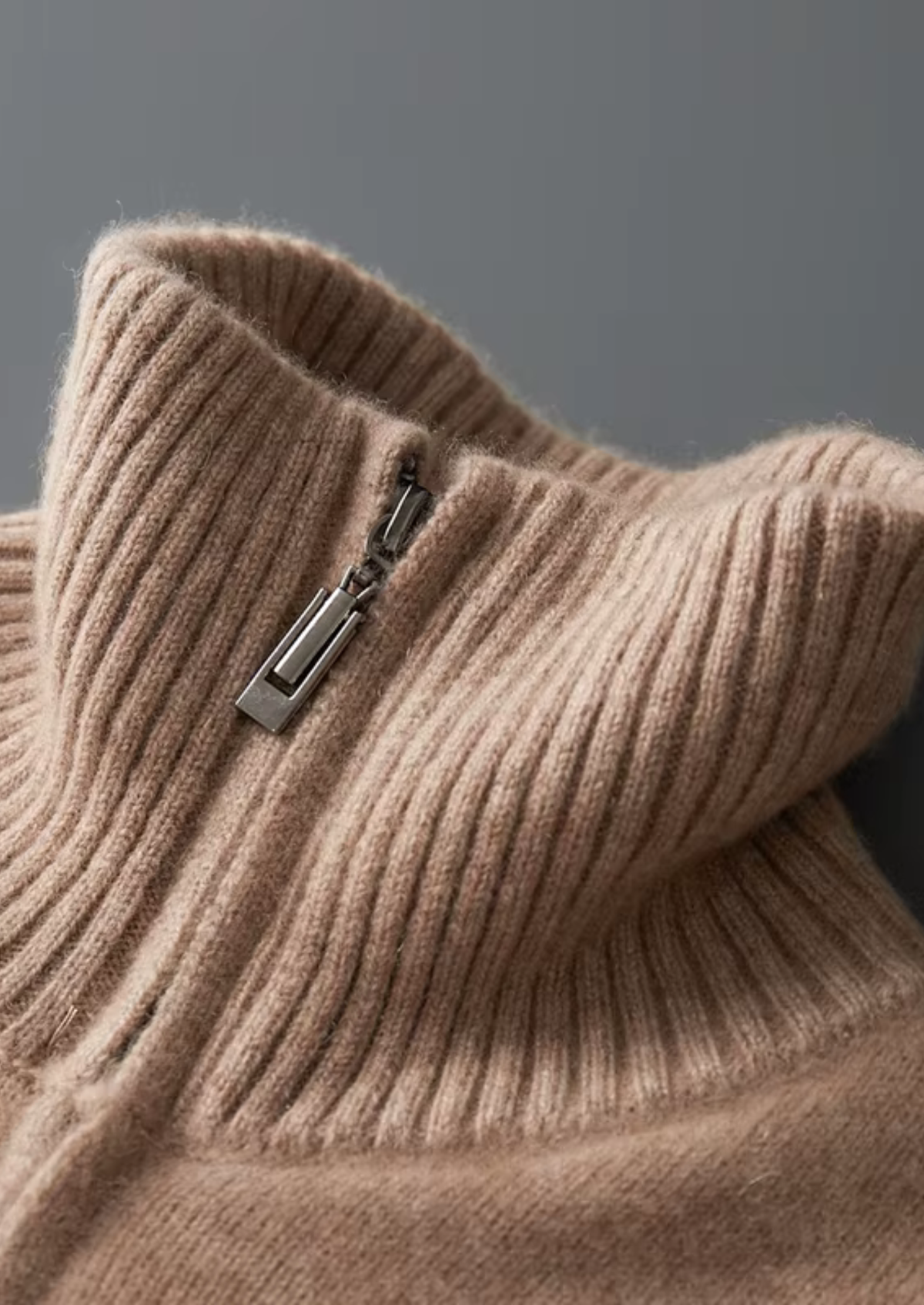 Pure Cashmere Beige Funnel Neck Cardigan | Apuro