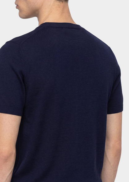 Essential Navy Blue Knitted Crewneck T-Shirt | Apuro
