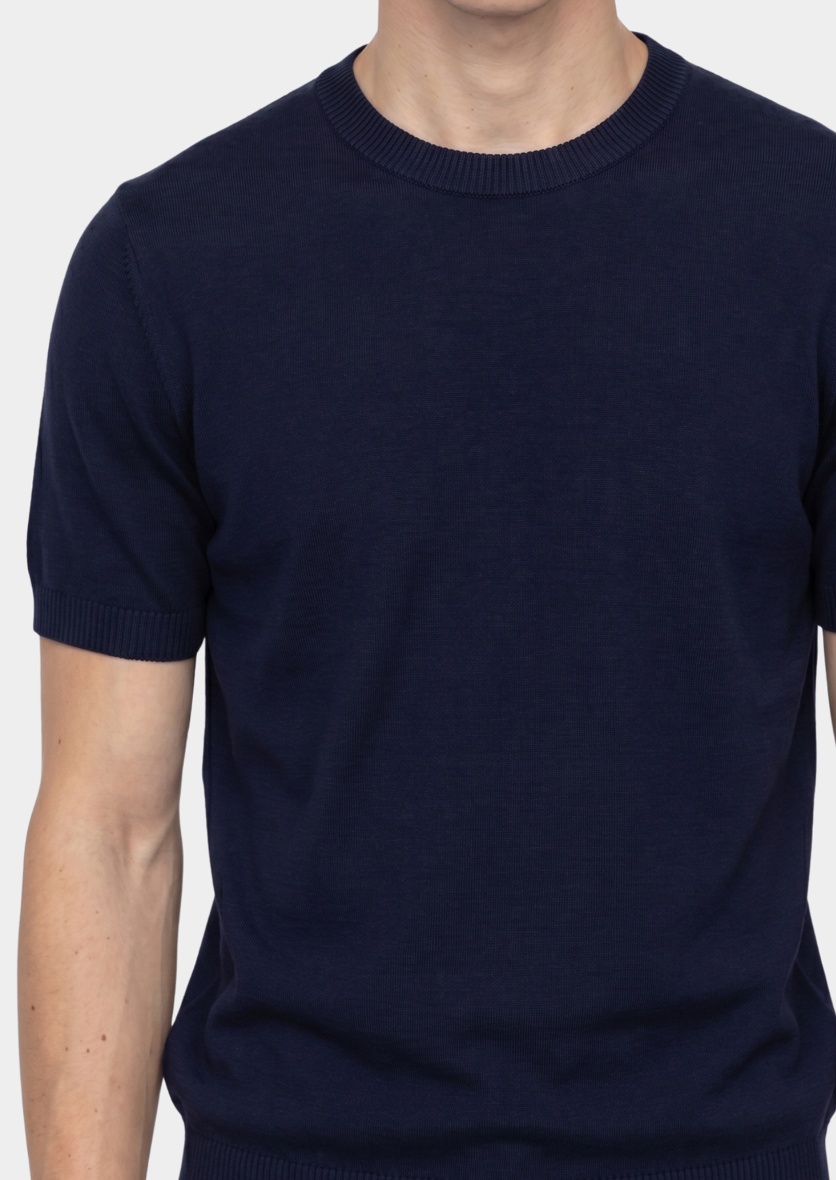 Essential Navy Blue Knitted Crewneck T-Shirt | Apuro