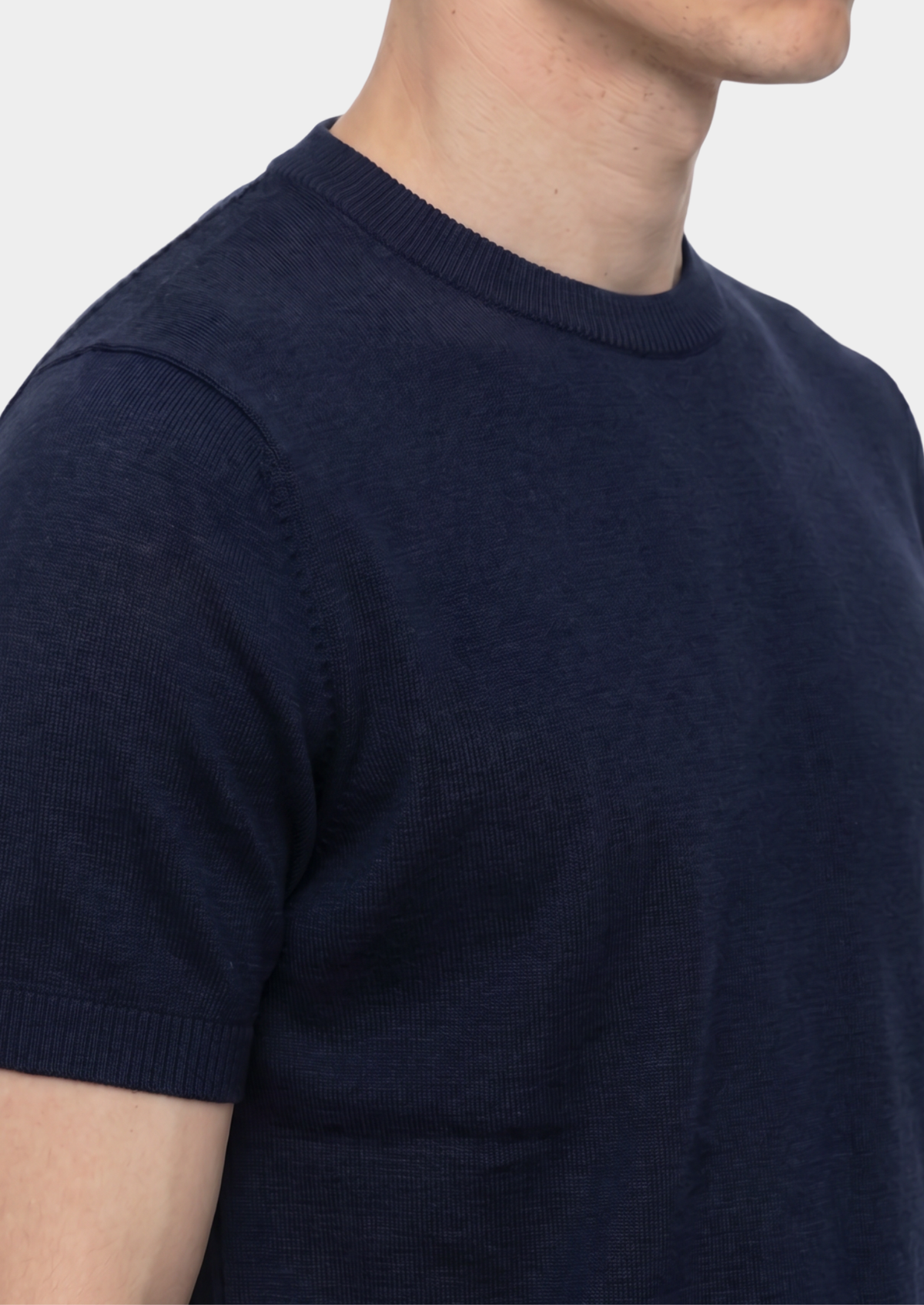 Essential Navy Blue Knitted Crewneck T-Shirt | Apuro