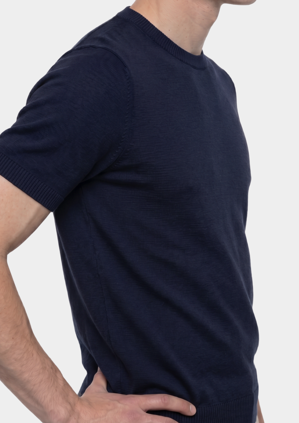 Essential Navy Blue Knitted Crewneck T-Shirt | Apuro