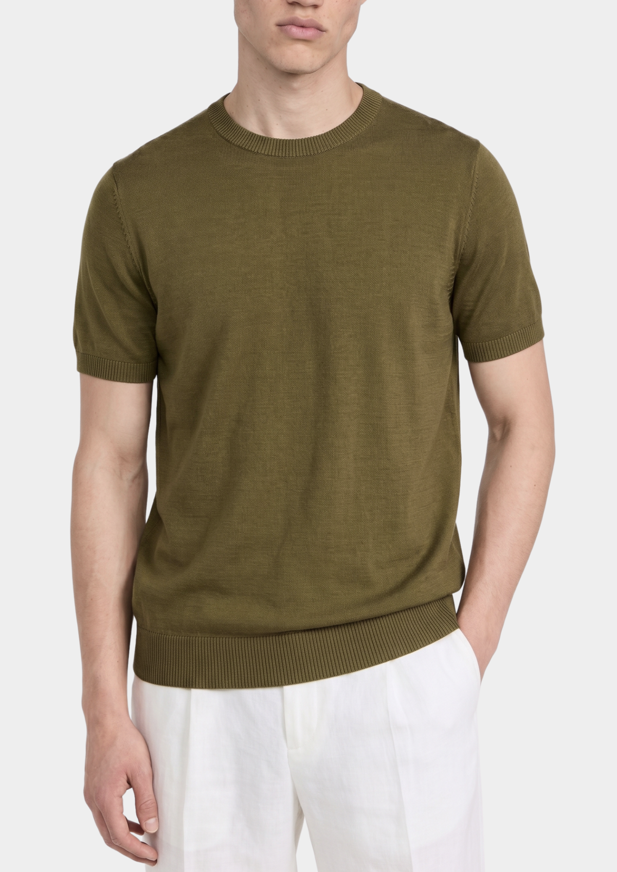 Essential Olive Knitted Crewneck T-Shirt | Apuro