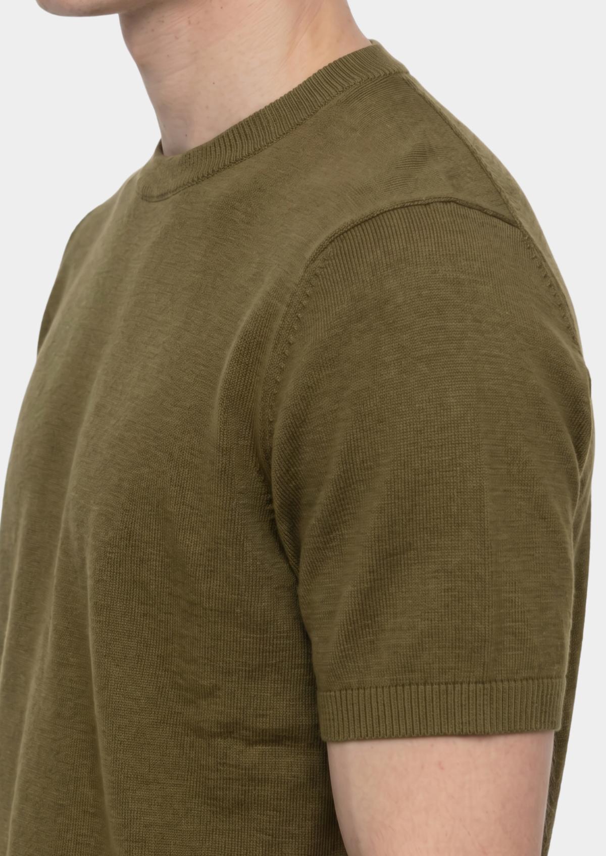 Essential Olive Knitted Crewneck T-Shirt | Apuro