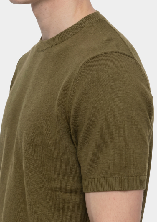 Essential Olive Knitted Crewneck T-Shirt | Apuro