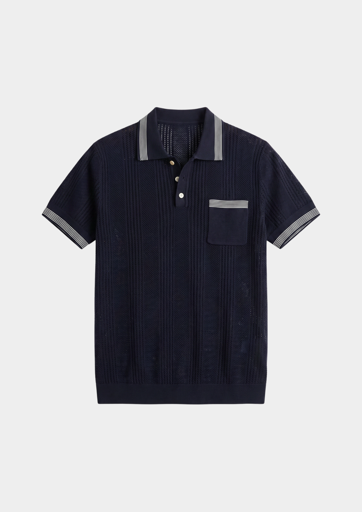 Leon Navy Blue Open Knit Lightweight Polo | Apuro