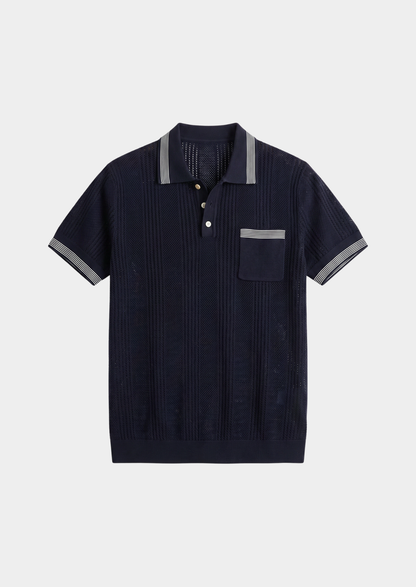 Leon Navy Blue Open Knit Lightweight Polo | Apuro