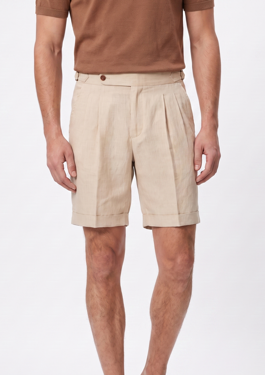 Sand Pleated Linen Seaside Shorts | Apuro