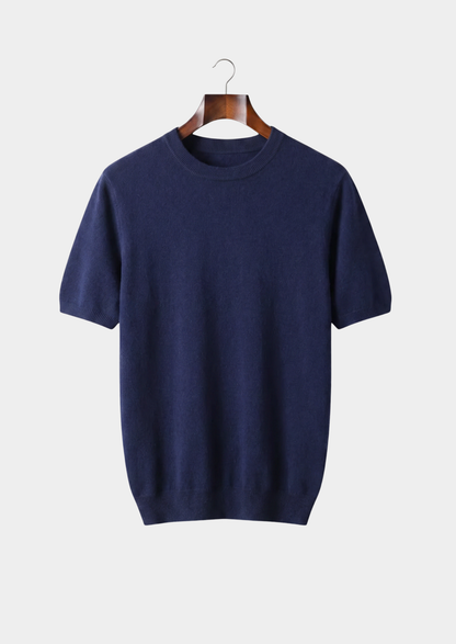 Premium Cashmere Classic Crewneck T-Shirt - Navy Blue | Apuro