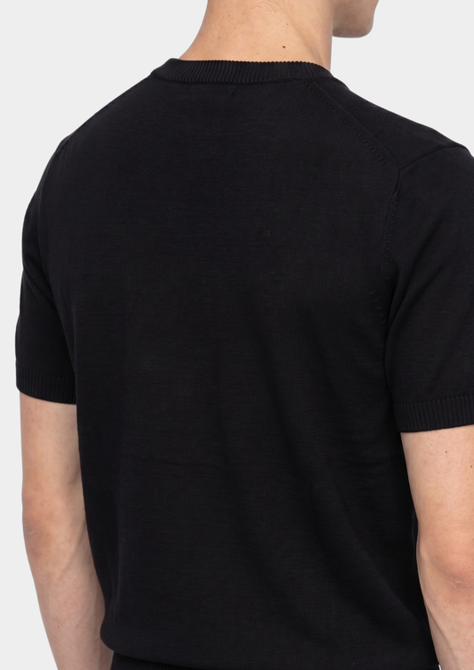 Essential Black Knitted Crewneck T-Shirt | Apuro