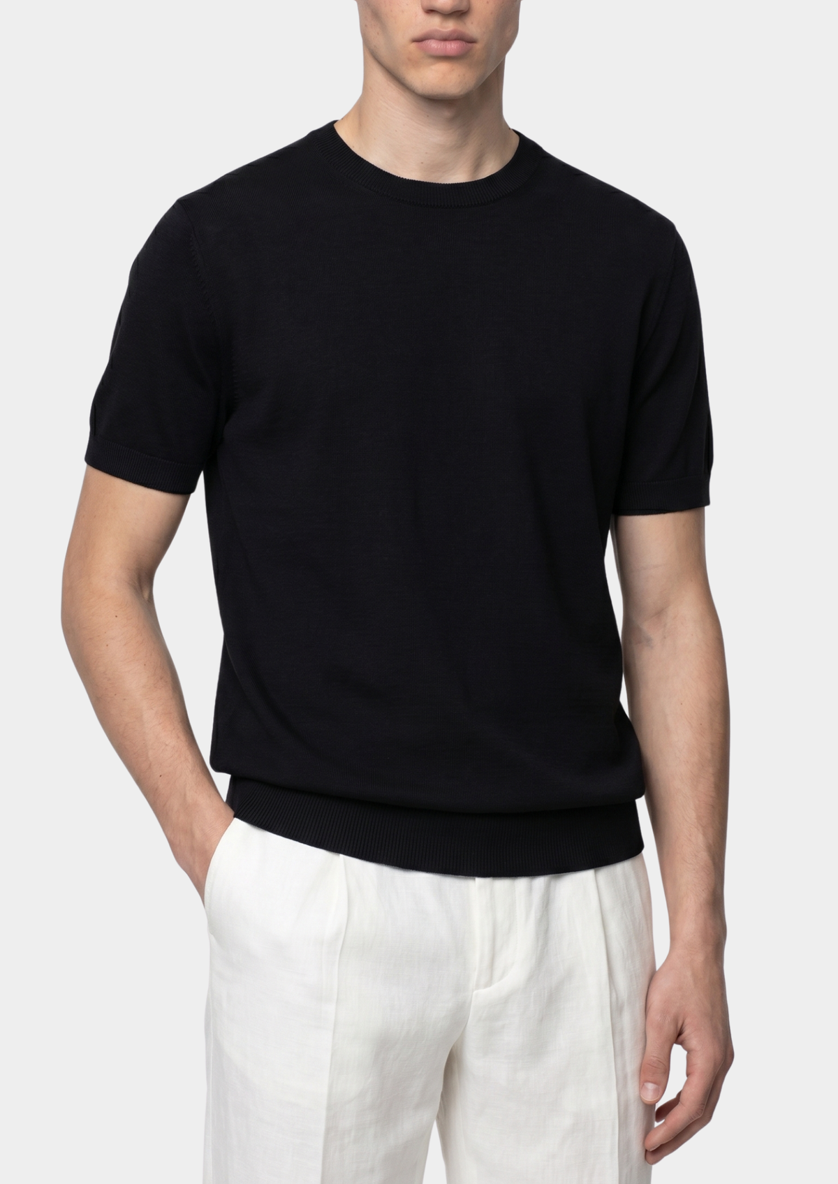 Essential Black Knitted Crewneck T-Shirt | Apuro