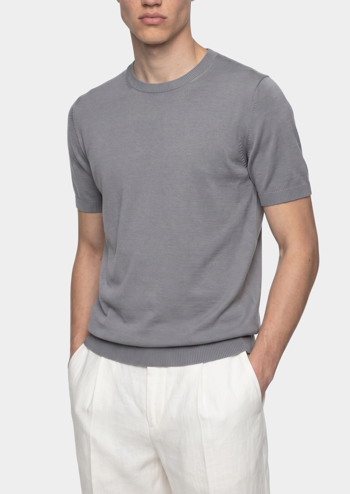 Essential Fog Gray Knitted Crewneck T-Shirt | Apuro