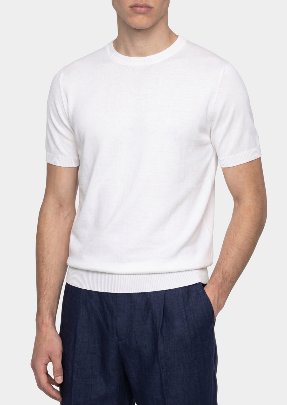 Essential White Knitted Crewneck T-Shirt | Apuro