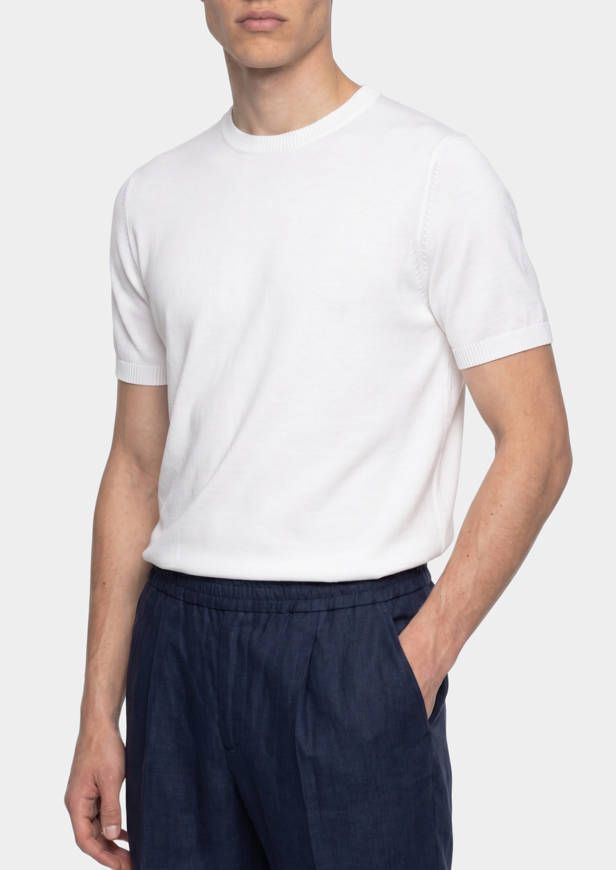 Essential White Knitted Crewneck T-Shirt | Apuro