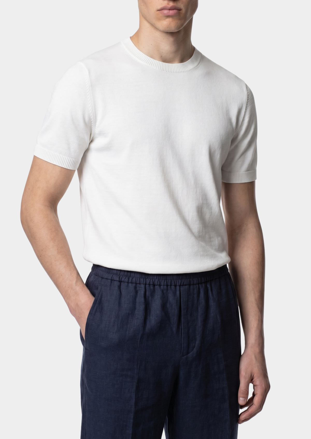 Essential White Knitted Crewneck T-Shirt | Apuro