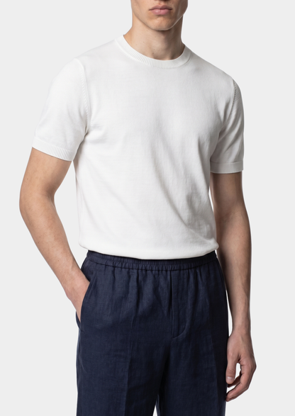 Essential White Knitted Crewneck T-Shirt | Apuro