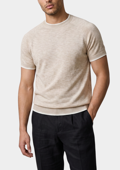 Capri Beige Linen Contrast T-Shirt | Apuro