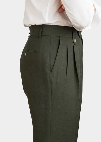 Cagliari Pleated Coastal Trousers - Olive | Apuro