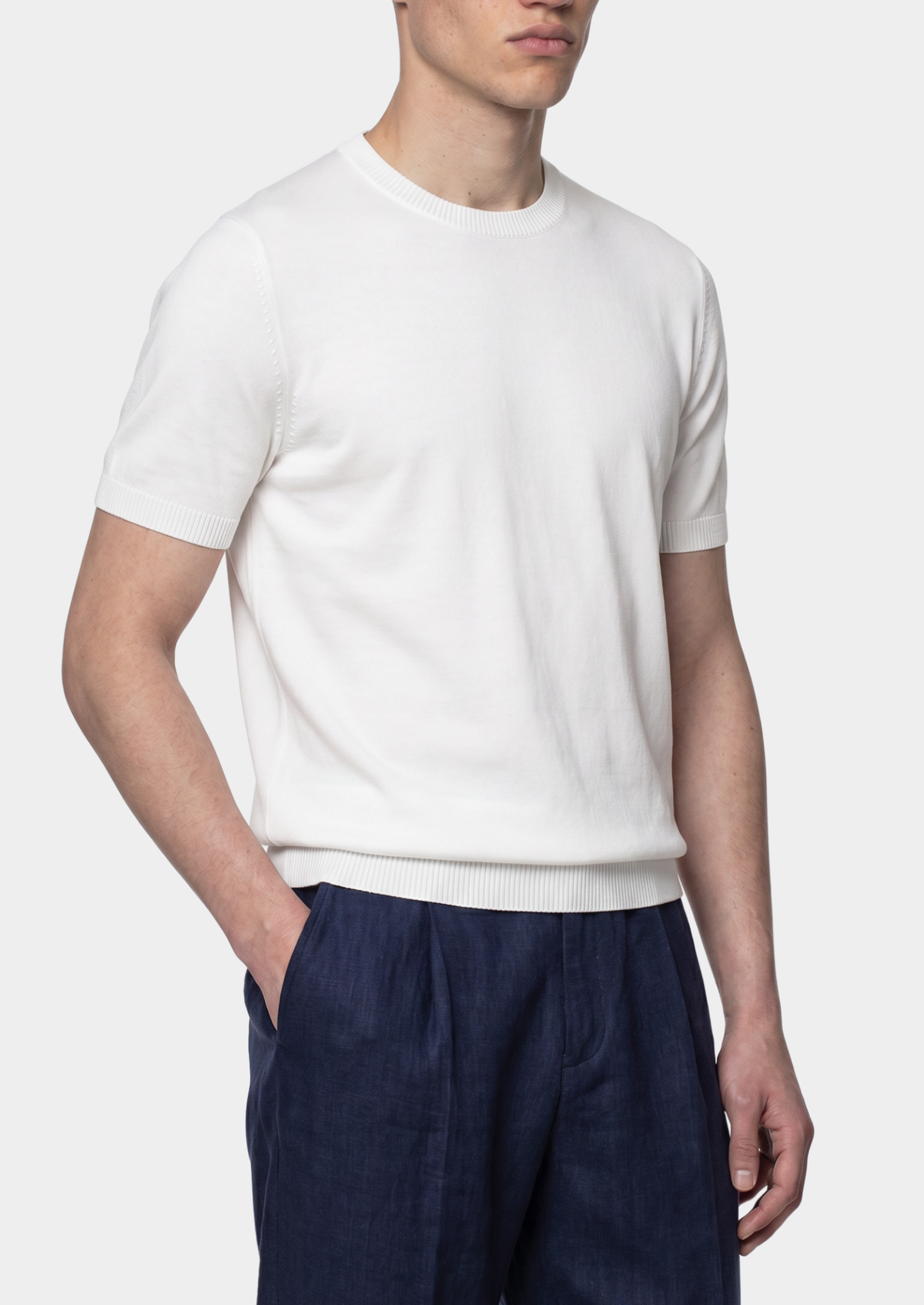 Essential White Knitted Crewneck T-Shirt | Apuro