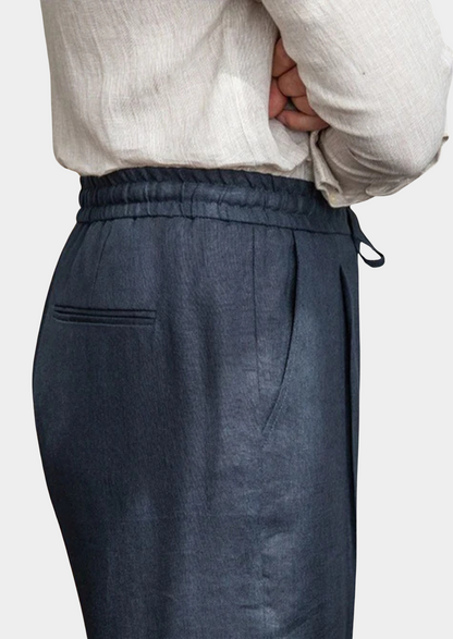 Drawstring Coastal Trousers - Navy Blue | Apuro
