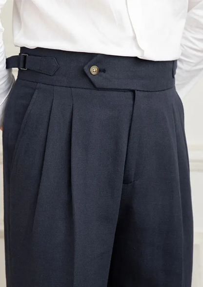 Napoli Pleated Coastal Trousers - Navy Blue | Apuro