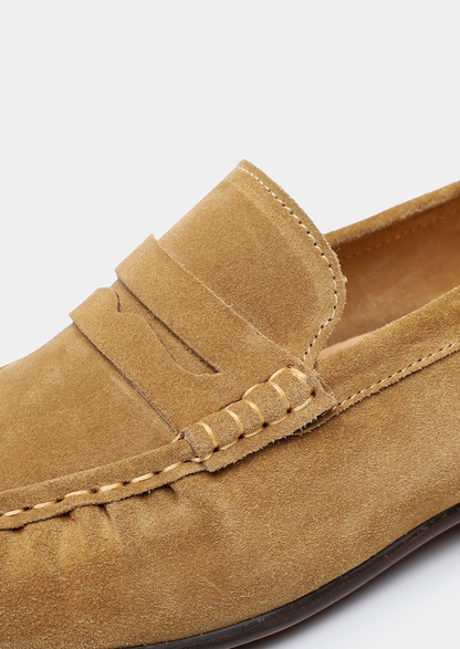 Caramel Classic Penny Suede Loafers | Apuro