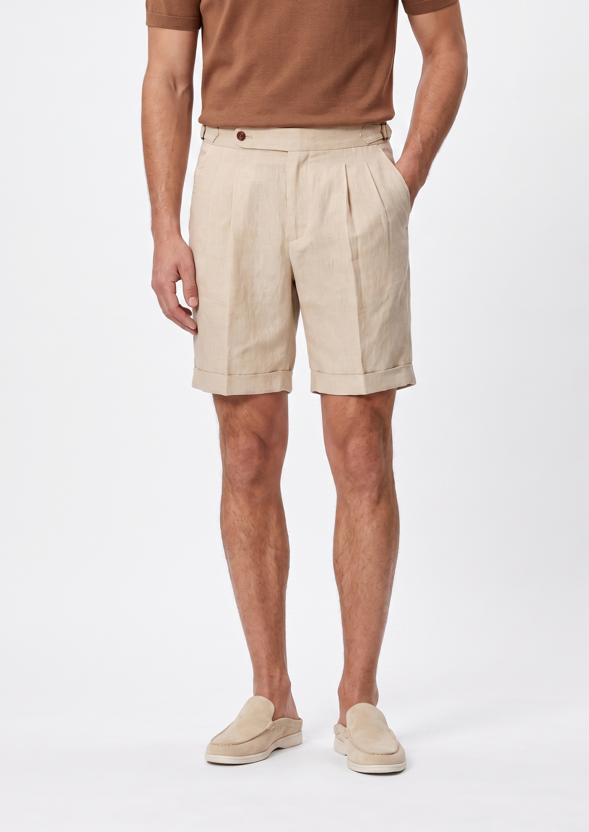 Sand Pleated Linen Seaside Shorts | Apuro