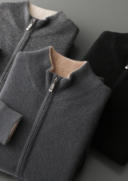 Pure Cashmere Dark Gray Dual Zip Cardigan | Apuro