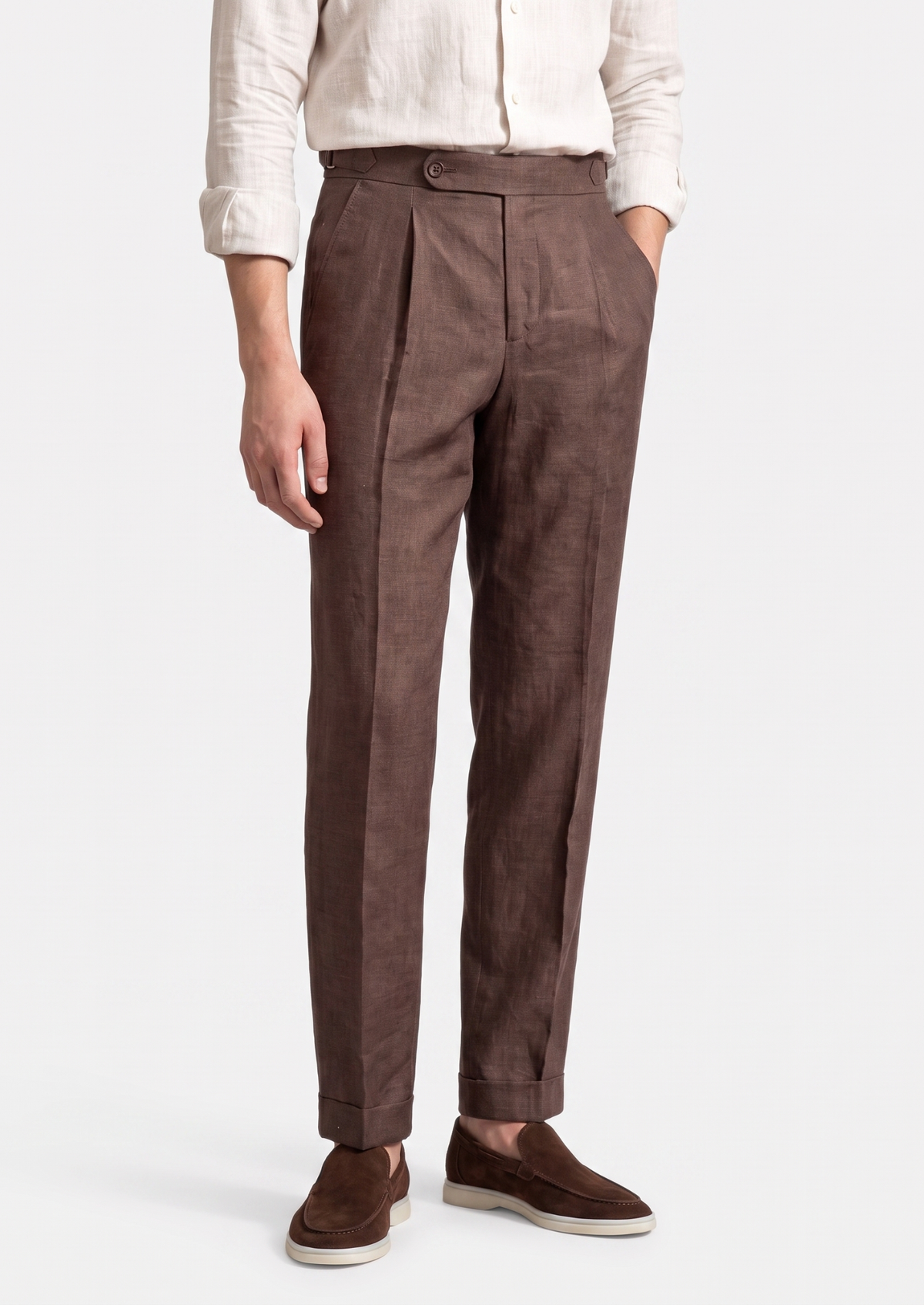 Tuscany Pleated Coastal Trousers - Dark Brown | Apuro