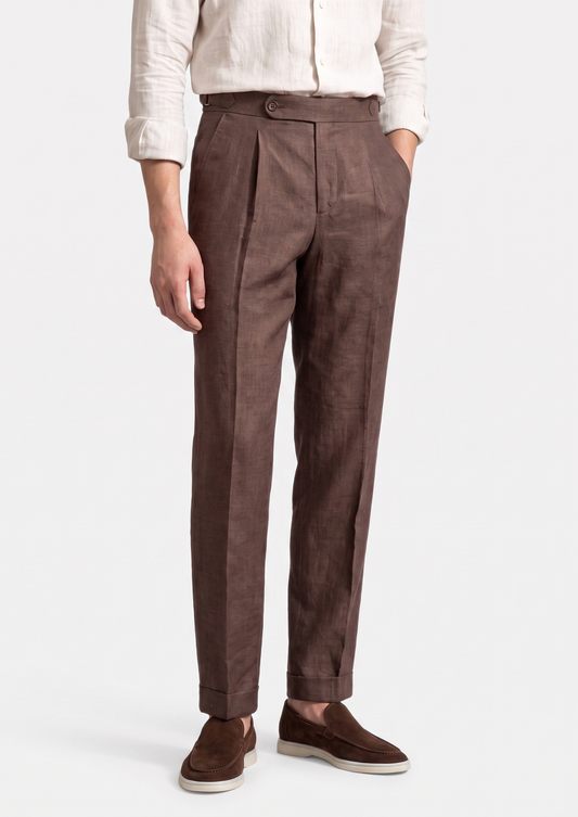 Tuscany Pleated Coastal Trousers - Dark Brown | Apuro