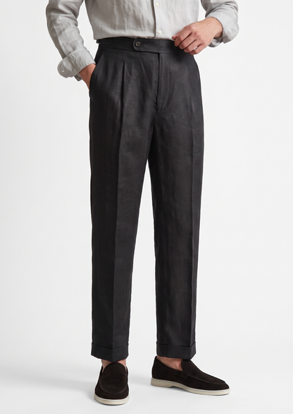 Tuscany Pleated Coastal Trousers - Black | Apuro