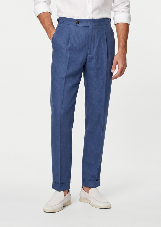 Tuscany Pleated Coastal Trousers - Blue | Apuro