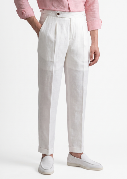 Tuscany Pleated Coastal Trousers - White | Apuro