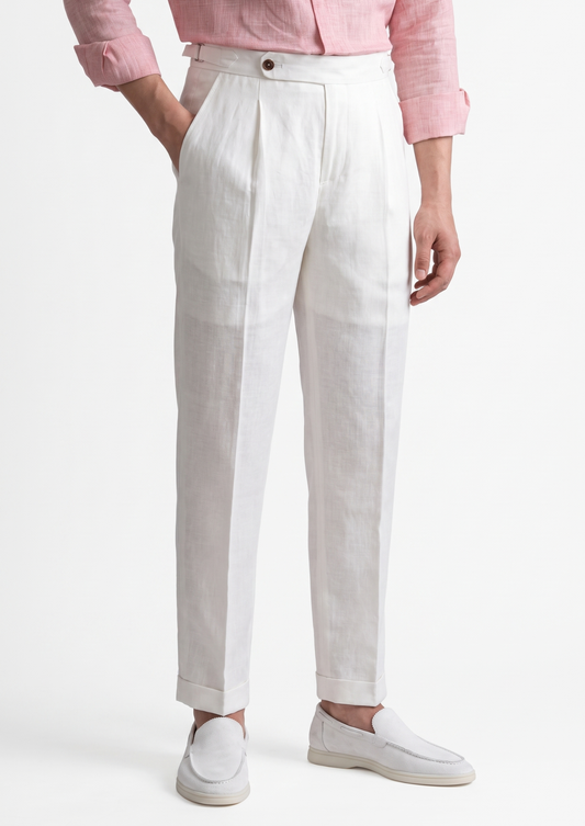 Tuscany Pleated Coastal Trousers - White | Apuro
