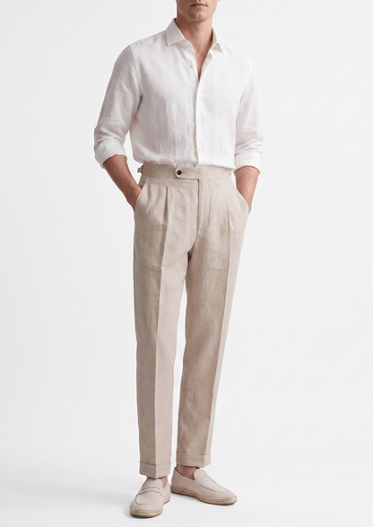 Tuscany Pleated Coastal Trousers - Ivory | Apuro