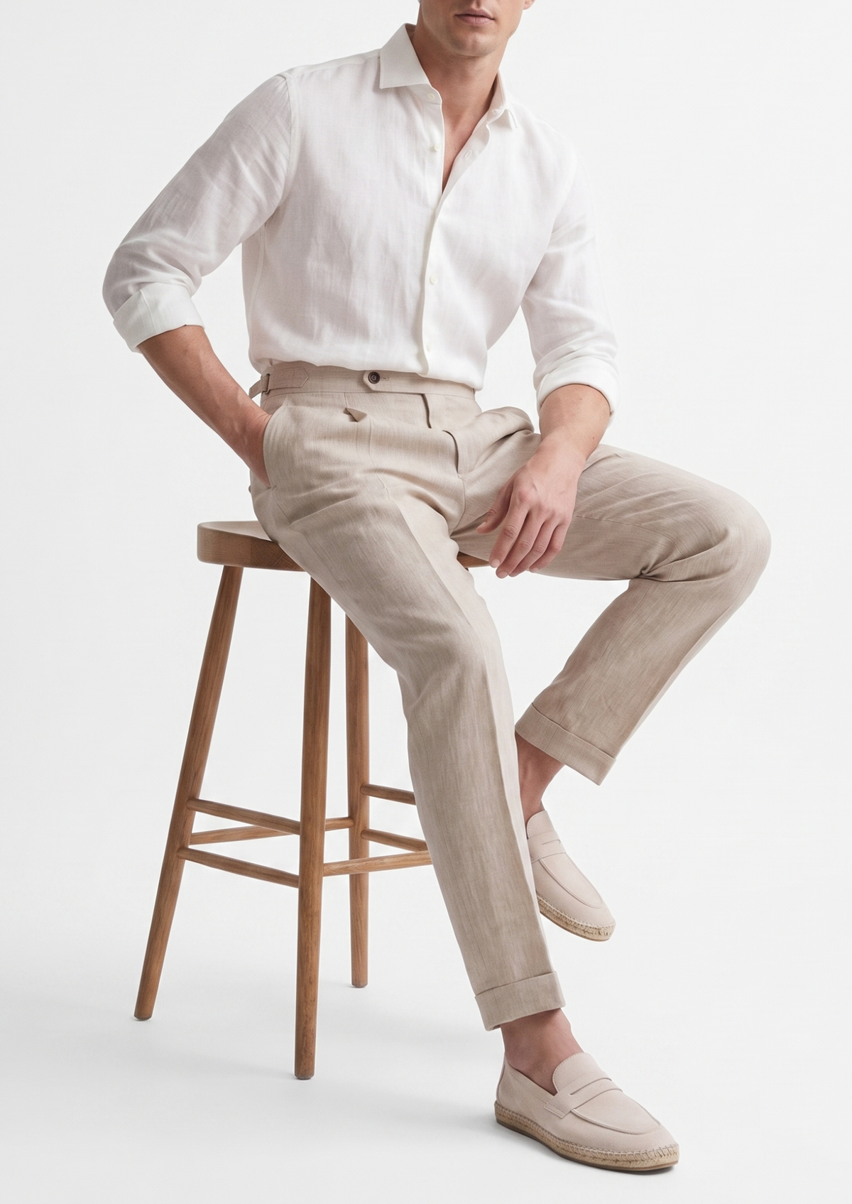 Tuscany Pleated Coastal Trousers - Ivory | Apuro