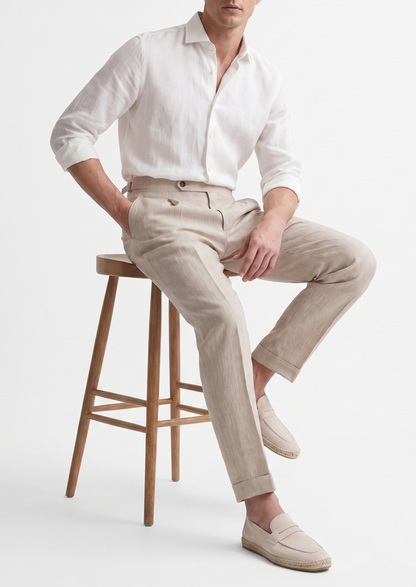 Tuscany Pleated Coastal Trousers - Ivory | Apuro