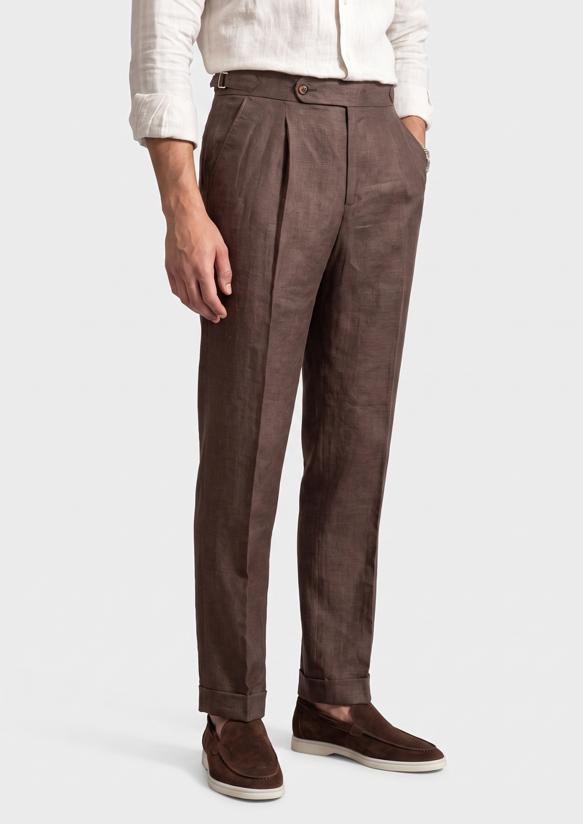 Tuscany Pleated Coastal Trousers - Dark Brown | Apuro