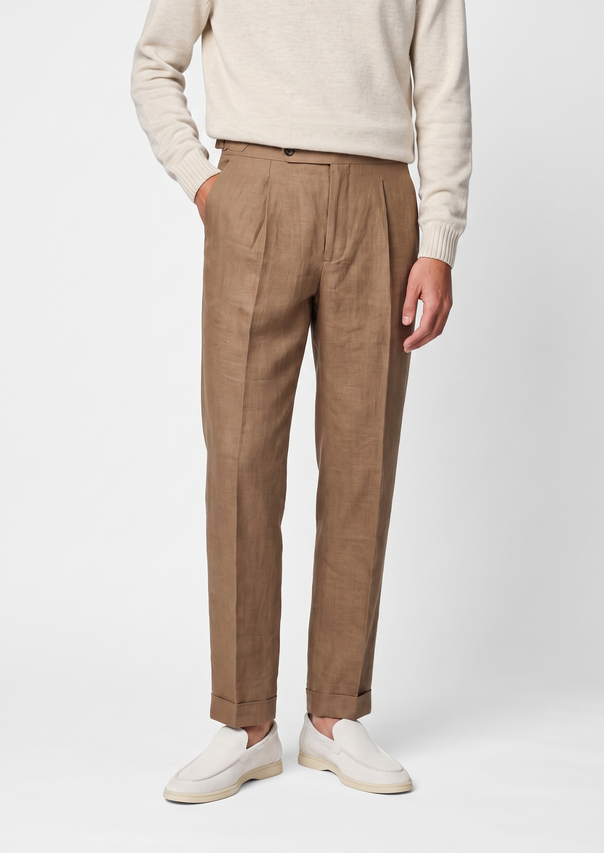 Tuscany Pleated Coastal Trousers - Caramel | Apuro